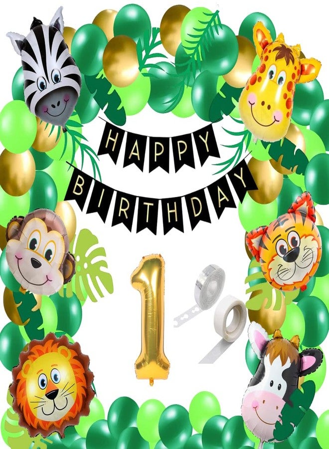 FI - FLICK IN 70 Pcs 1st Jungle Theme Birthday Decoration, Animal Theme Jungle Safari Decoration Items For Kids 1st Birthday, Decoration Kit 1 year (Pack of 70) - Image 1